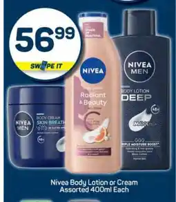 Pick n Pay Nivea Body Lotion or Cream Assorted 400ml Each offer