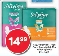 Pick n Pay Stayfree Maxi Thick Pads Assorted 8-10s or Pantyliners 20s Each offer