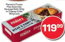Pick n Pay Pieman's Frozen Pies Assorted, Sausage Rolls 160g or Cheese Griller 180g Each offer