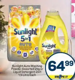 Pick n Pay Sunlight Auto Washing Powder Assorted 2kg or Liquid Detergent 2in1 1.5 Litre Each offer
