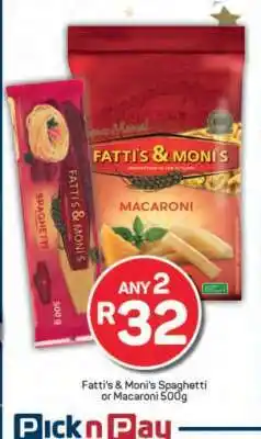 Pick n Pay Fatti's & Moni's Spaghetti or Macaroni 500g offer