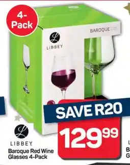 Pick n Pay Hypermarket Libbey Baroque Red Wine Glasses 4-Pack offer