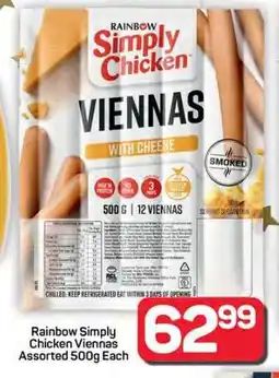 Pick n Pay Hypermarket Rainbow Simply Chicken Viennas Assorted 500g Each offer