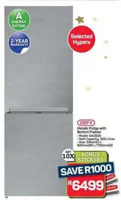 Pick n Pay Hypermarket DEFY Metallic Fridge with Bottom Freezer offer