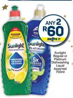 Pick n Pay Sunlight Regular or Platinum Dishwashing Liquid Assorted 750ml offer