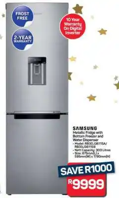 Pick n Pay Hypermarket Samsung Metallic Fridge with Bottom Freezer and Water Dispenser offer