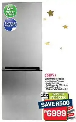 Pick n Pay Hypermarket Defy Satin Metallic Fridge with Bottom Freezer offer