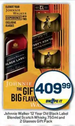 Pick n Pay Johnnie Walker 12 Year Old Black Label Blended Scotch Whisky 750ml and 2 Glasses Gift Pack offer