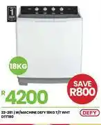 Fair Price Defy 18Kg T/T WHT Washing Machine DTT180 22-281 offer