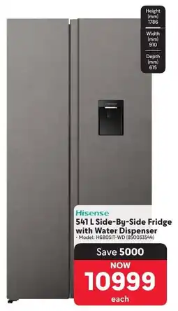 Makro Hisense Side-By-Side Fridge with Water Dispenser offer