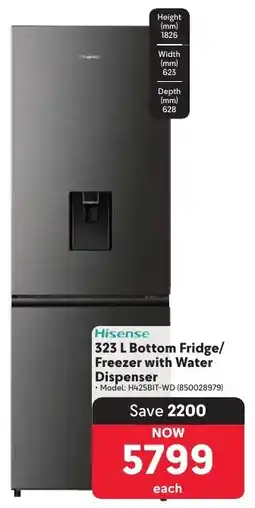 Makro Hisense Bottom Fridge/ Freezer with Water Dispenser offer