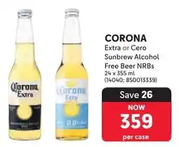 Makro Corona Extra or Cero Sunbrew Alcohol Free Beer NRBs offer
