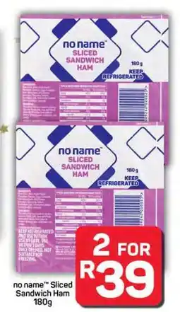 Pick n Pay Hypermarket no name Sliced Sandwich Ham 180g offer