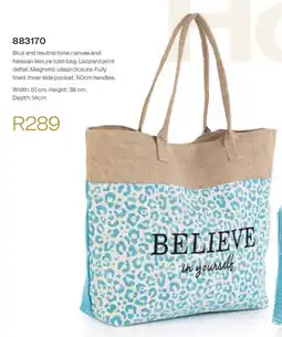 Honey Fashion Accessories Honey blue and neutral tone canvas and hessian leisure tote bag offer