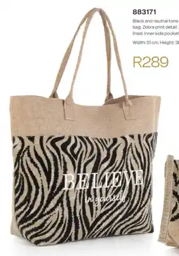 Honey Fashion Accessories Honey black and neutral tone canvas and hessian leisure tote bag offer