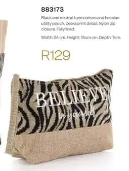 Honey Fashion Accessories Honey black and neutral tone canvas and hessian utility pouch offer