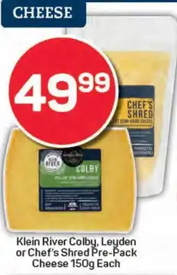 Pick n Pay Klein River Colby, Leyden or Chef's Shred Pre-Pack Cheese offer