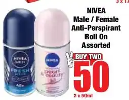 Boxer NIVEA Male / Female Anti-Perspirant Roll On Assorted offer