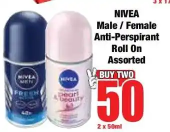 Boxer NIVEA Male / Female Anti-Perspirant Roll On Assorted offer