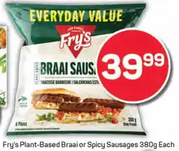 Pick n Pay Fry's Plant-Based Braai or Spicy Sausages offer