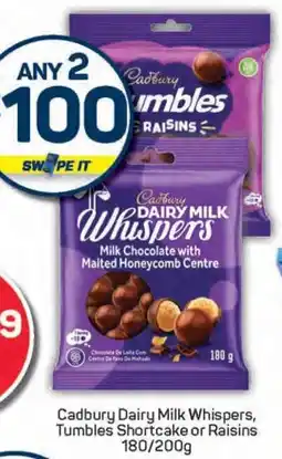 Pick n Pay Cadbury Dairy Milk Whispers, Tumbles Shortcake or Raisins offer