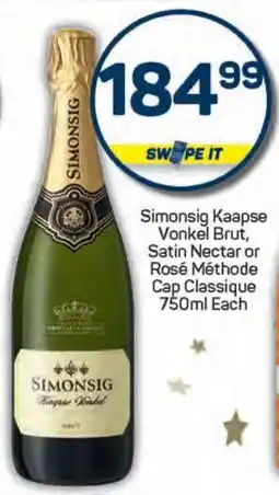 Pick n Pay Simonsig Kaapse Vonkel Brut, Satin Nectar or Rosé Méthode Cap Classique offer