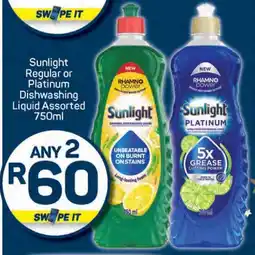 Pick n Pay Sunlight Regular or Platinum Dishwashing Liquid Assorted offer
