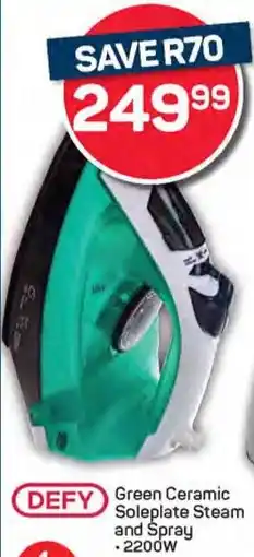 Pick n Pay DEFY Green Ceramic Soleplate Steam and Spray offer