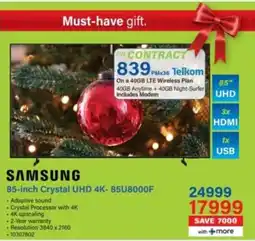 Incredible Connection Samsung 85-inch Crystal UHD 4K-85U8000F offer