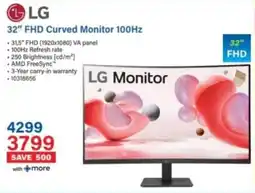 Incredible Connection LG 32" FHD Curved Monitor 100Hz offer