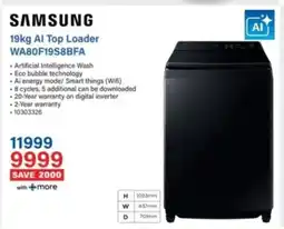 Incredible Connection Samsung AI Top Loader WA80F19S8BFA offer
