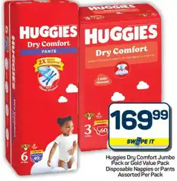 Pick n Pay Hypermarket Huggies Dry Comfort Jumbo Pack or Gold Value Pack Disposable Nappies or Pants Assorted Per Pack offer