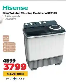 HiFi Corp Hisense 14kg TwinTub Washing Machine WSCF143 offer