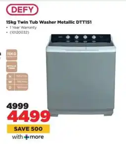 HiFi Corp Defy 15Kg Twin Tub Washer Metallic DTT151 offer