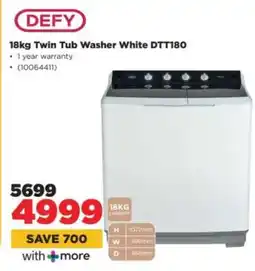 HiFi Corp DEFY 18kg Twin Tub Washer White DTT180 offer