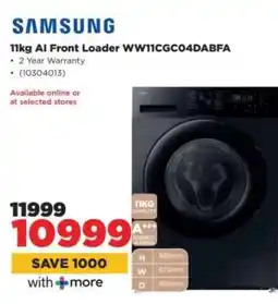 HiFi Corp Samsung 11kg AI Front Loader WW11CGC04DABFA offer