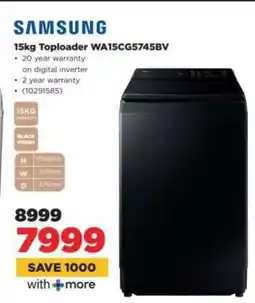 HiFi Corp SAMSUNG 15kg Toploader WA15CG5745BV offer