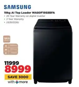HiFi Corp Samsung 19kg AI Top Loader WA80F19S8BFA offer