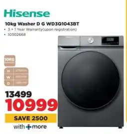 HiFi Corp Hisense 10kg Washer D G WD3Q1043BT offer