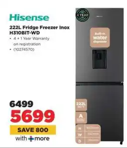 HiFi Corp Hisense 222L Fridge Freezer Inox H310BIT-WD offer