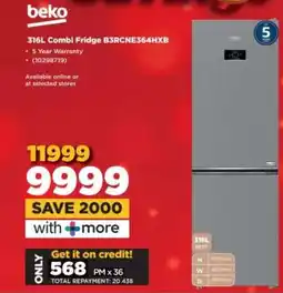 HiFi Corp Beko 316L Combi Fridge B3RCNE364HXB offer