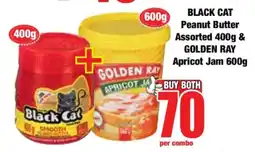 Boxer BLACK CAT Peanut Butter Assorted 400g & GOLDEN RAY Apricot Jam 600g offer
