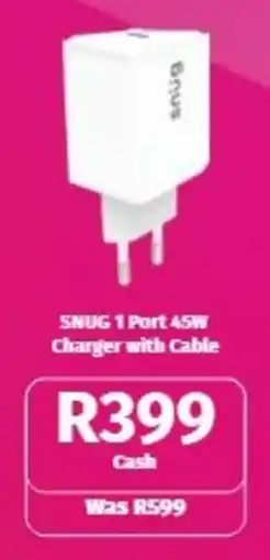 Vodacom SNUG 1 Port 45W Charger with Cable offer