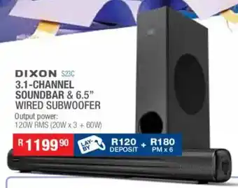 Dixon 3.1-channel soundbar & 6.5" wired subwoofer