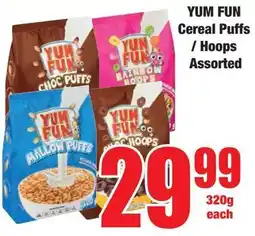 Boxer Superstores YUM FUN Cereal Puffs/ Hoops Assorted offer
