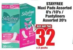 Boxer Superstores STAYFREE Maxi Pads Assorted/ Pantyliners Assorted offer