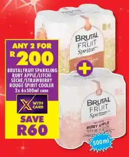 Shoprite Liquor Brutal fruit sparkling ruby apple/ litchi sèche/ strawberry rouge spirit cooler cans offer