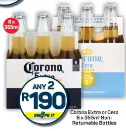 Pick n Pay Corona Extra or Cero 6 x 355ml Non-returnable Bottles offer