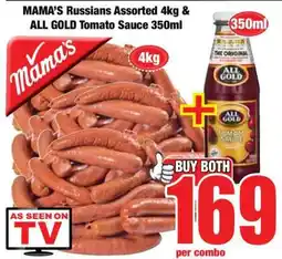 Boxer MAMA'S Russians Assorted 4kg & ALL GOLD Tomato Sauce 350ml offer
