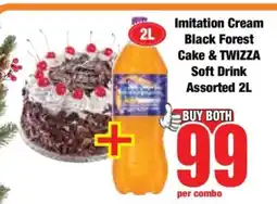 Boxer Imitation Cream Black Forest Cake & TWIZZA Soft Drink Assorted 2L offer